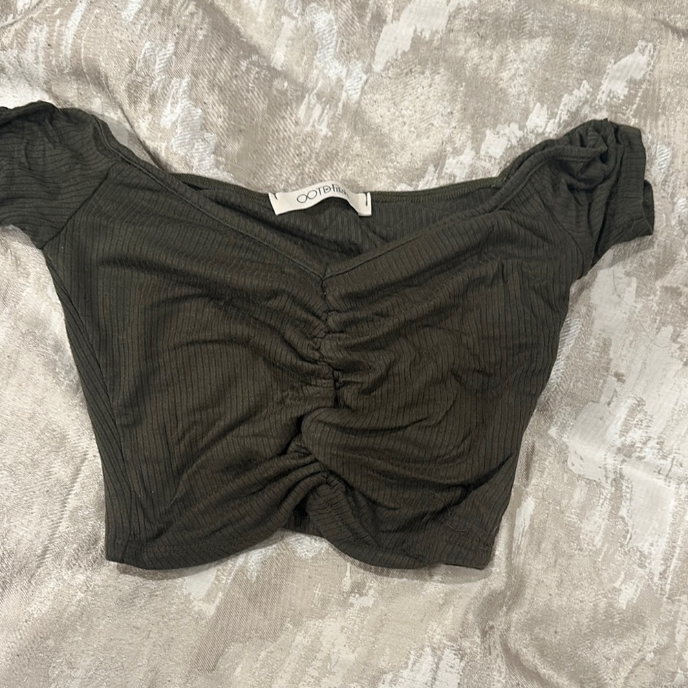 Olive Green Ruched Women's Top